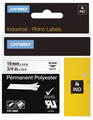 Dymo® 18484 Permanentes Polyesterband Industrieband, Polyester, 5,5 m x 19 mm, schwar