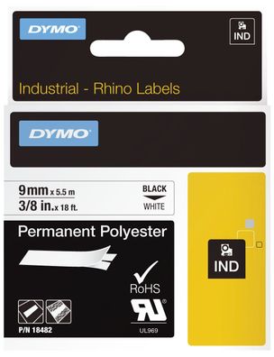 Dymo® 18482 Permanentes Polyesterband Industrieband, Polyester, 5,5 m x 9 mm, schwarz