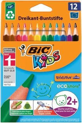 BiC® 82973511 Buntstift Kids ECOlutions Evolution Triangle - Kartonetui à 12 Farben s