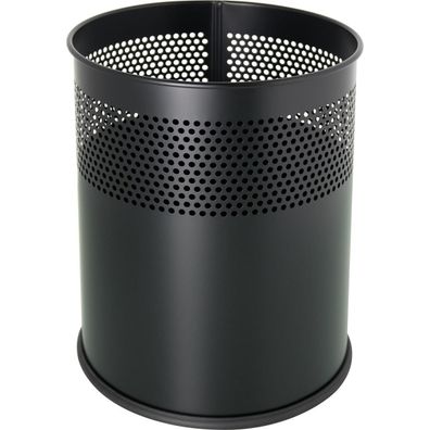 helit H2515795 Stahl-Papierkorb, mit Lochdekor, 15 Liter, schwarz