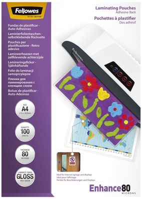 Fellowes® 5302202 Laminierfolie Enhance Mikron Peel & Stick - A4, glänzend, 80 mym, 1