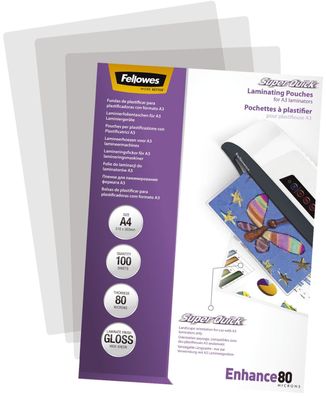 Fellowes® 5440001 Laminierfolie Enhance SuperQuick - A4, glänzende, 80 Mikron, 100 Bl