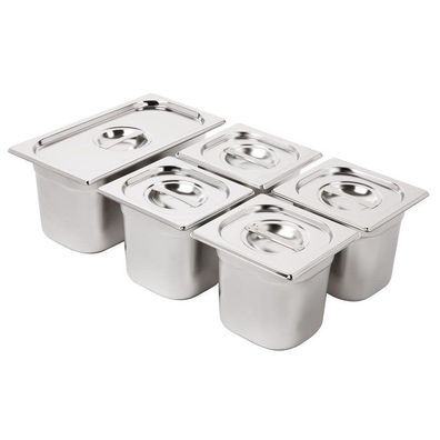Vogue Edelstahl Gastronorm Schalen Set 1/3 und 4 x 1/6 mit Deckeln