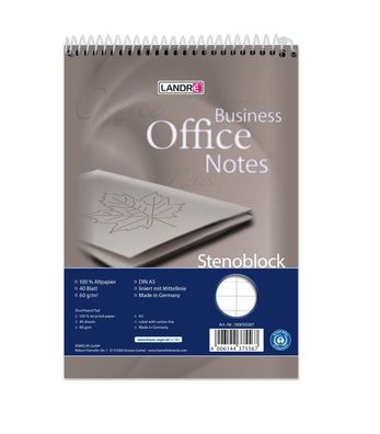 Landré® 100050287 Stenoblock RCP - recycling 60 g/qm, A5, liniert mit roter Mittellin