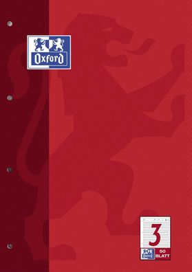 Oxford 100050342 Arbeitsblock Lin.3 A4 50 Blatt 90 g/qm 4-fach Lochung