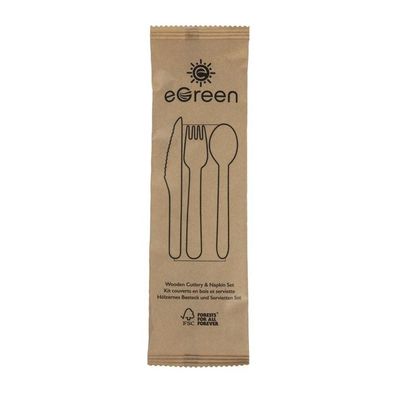 eGreen Einzeln in Kraftpapier verpacktes 4-in-1-Holzbesteck-Set (250 Stück)