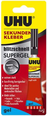 UHU Sekundenkleber blitzschnell Supergel, 10 g in Tube