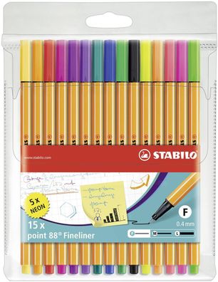 STABILO® 8815-1 Fineliner point 88® Etui - 15er Pack - mit 15 verschiedenen Farben in