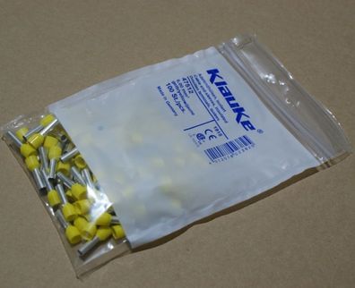 100St. Klauke 47518 Aderendhülsen DIN 46228 Teil 4 isoliert 6qmm 18mm lang Cu galvani