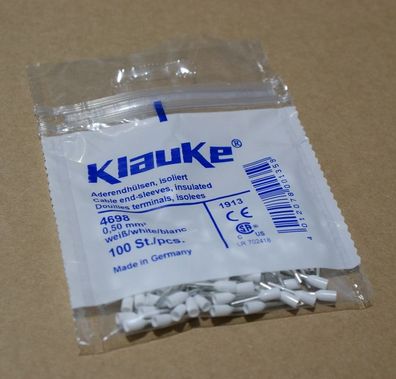 100St. Klauke 4696 Aderendhülsen DIN 46228 Teil 4 isoliert 0, 5qmm 6mm lang Cu galvan