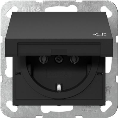 1St. Gira 4454005 Steckdose 16A 250V mit Klappdeckel, Schwarz matt