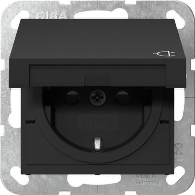 1St. Gira 4414005 Steckdose 16A 250V mit Klappdeckel und Shutter, Schwarz matt