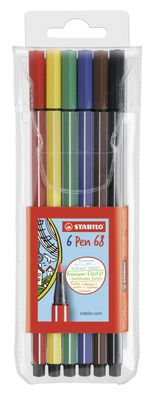 STABILO® 6806/PL Premium-Filzstift - Pen 68 - 6er Pack - mit 6 verschiedenen Farben