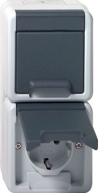 1St. Gira 478030 Doppelsteckdose 16A 250V senkrecht mit Klappdeckel WG AP Grau