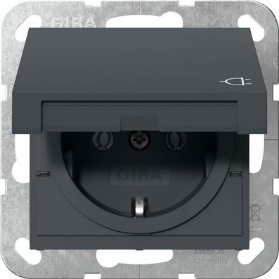 1St. Gira 445428 Steckdose 16A 250V mit Klappdecke, Anthrazit