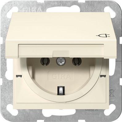 1St. Gira 445401 Steckdose 16A 250V mit Klappdeckel, Cremeweiß glänzend