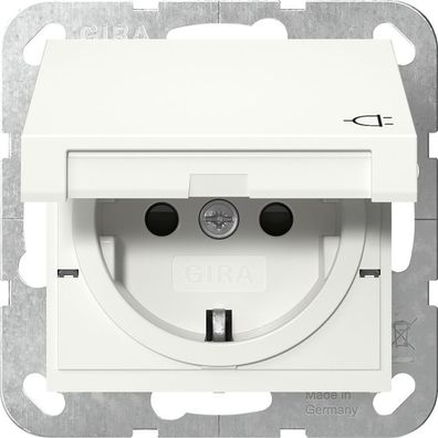 1St. Gira 441403 Steckdose 16A 250V mit Klappdeckel und Shutter, Reinweiß glänzend