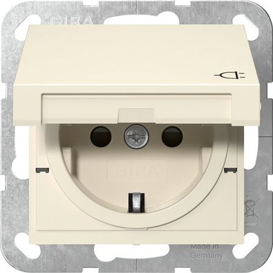 1St. Gira 441401 Steckdose 16A 250V mit Klappdeckel und Shutter, Cremeweiß glänzend
