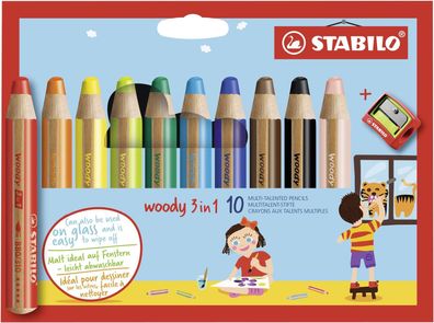 Stabilo® 880/10-2 Multitalent-Stift woody 3 in 1, Kartonetui mit 10 Stiften und 1 Spi