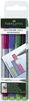 Faber-Castell 152404 CD-Marker Multimark - non-permanent, S, 4 Farben Etui