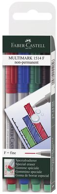 Faber-Castell 151404 CD-Marker Multimark - non-permanent, F, 4 Farben Etui