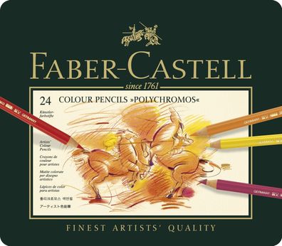 Faber-Castell 110024 Künstlerfarbstifte Polychromos®, farbig sortiert im 24er Metalle