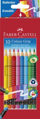 FABER-CASTELL 116613 Buntstift Colour GRIP Radierbare - 10 Farben sortiert mit Radier