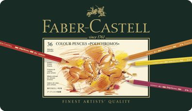 Faber-Castell 110036 Künstlerfarbstifte Polychromos®, farbig sortiert im 36er Metalle