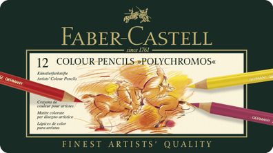 Faber-Castell 110012 Künstlerfarbstifte Polychromos®, farbig sortiert im 12er Metalle