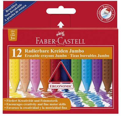 Faber-Castell 122540 Radierbare Kreide JUMBO ergonomische Dreikantform 12 Kreiden far