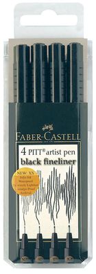 FABER-CASTELL Tuschestift PITT artist pen, schwarz, 4er Etui