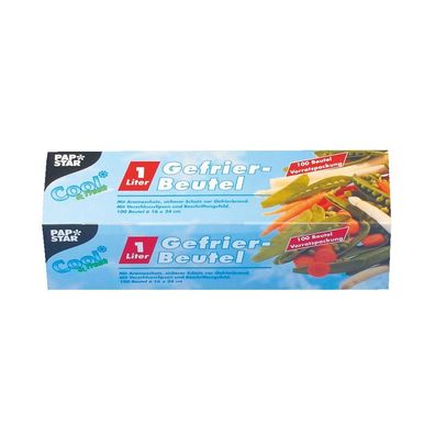 PapStar 14157 Gefrierbeutel - 1 L, LLDPE-Folie, transparent, 100 Stück, Verschlusscli