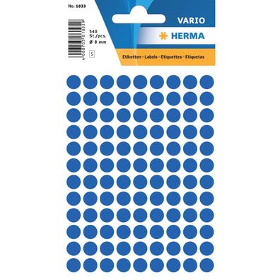 HERMA 1833 Etiketten permanent, Ø8mm, 540 Stück, dunkelblau