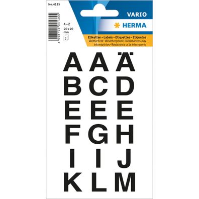 Herma 4135 4135 Buchstaben-Etiketten - A-Z, 20x20 mm, wetterfest, schwarz
