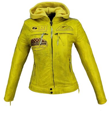 Motorrad Freizeit Damen Leder Jacke Biker Custom Lamm Leder Jacke Gelb Protektoren