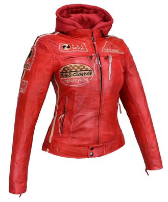 Motorrad Freizeit Damen Leder Jacke Biker Custom Lamm Leder Jacke Rot Protektoren