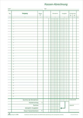 RNK Verlag 3149 Kassenbuch ohne Umsatzsteuer, 2x50 Bl., DIN A4, Durchschreibepapier,