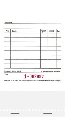 RNK Verlag 2953 Kassenblock - unten geheftet, 2 x 50 Blatt, 96 x 175 mm, nummeriert