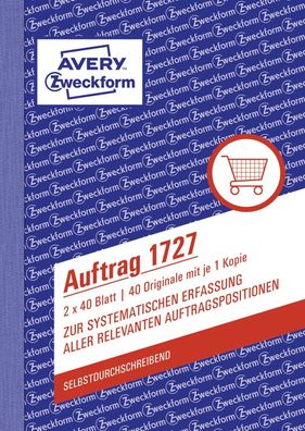 Avery Zweckform® 1727 1727 Auftrag, DIN A6, selbstdurchschreibend, 2 x 40 Blatt, weiß