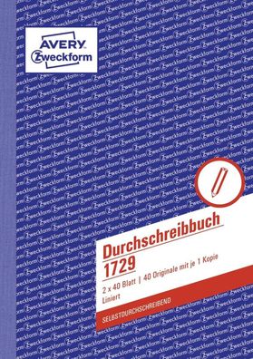 Avery Zweckform® 1729 1729 Durchschreibbuch, DIN A5, vorgelocht, 2 x 40 Blatt/10 Stüc