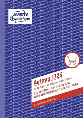 Avery Zweckform® 1725 1725 Auftrag, DIN A5, selbstdurchschreibend, 2 x 40 Blatt, weiß