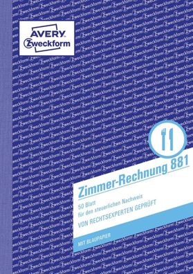 Avery Zweckform® 881 881 Zimmerrechnung, DIN A5, beidseitig bedruckt, 50 Blatt, weiß