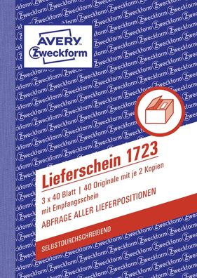 Avery Zweckform® 1723 1723 Lieferscheine mit Empfangsschein, DIN A6, mit Empfangssche