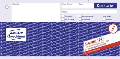 Avery Zweckform® 1741 Kurzbrief, DIN A4 (1/3), selbstdurchschreibend, 2 x 40 Blatt, w