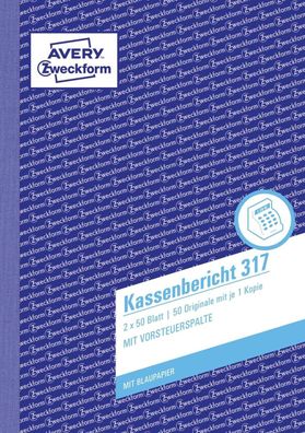 Avery Zweckform® 317 317 Kassenbericht, DIN A5, vorgelocht, 2 x 50 Blatt, weiß, gelb