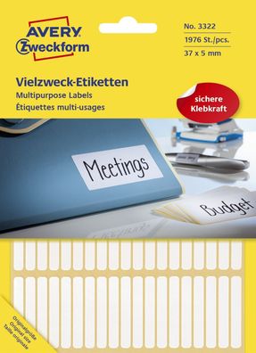 Avery Zweckform® 3322 Universal-Etiketten - 37 x 5 mm, weiß, 1.976 Etiketten/26 Blatt