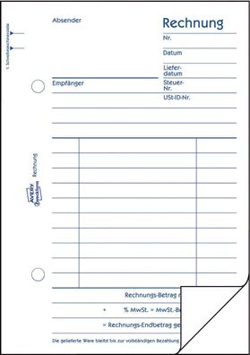 Avery Zweckform® 706 706 Rechnung, DIN A6, vorgelocht, 2 x 50 Blatt, weiß
