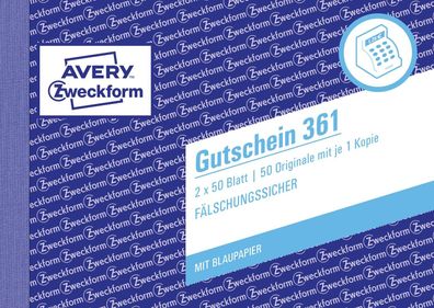 Avery Zweckform® 361 361 Gutschein, DIN A6 quer, fälschungssicher, 2 x 50 Blatt, weiß