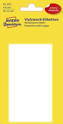 Avery Zweckform® 3047 3047 Universal-Etiketten, 98 x 51 mm, 6 Blatt/6 Etiketten, weiß