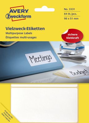 Avery Zweckform® 3331 Universal-Etiketten - 98 x 51 mm, weiß, 84 Etiketten/28 Blatt,